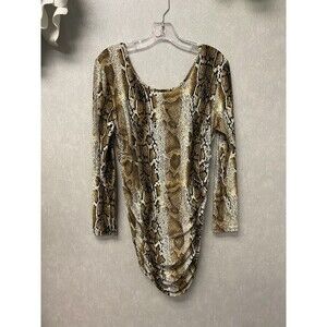 Minette Animal Print V Back Long Sleeve Dress Womans Plus Size 2X